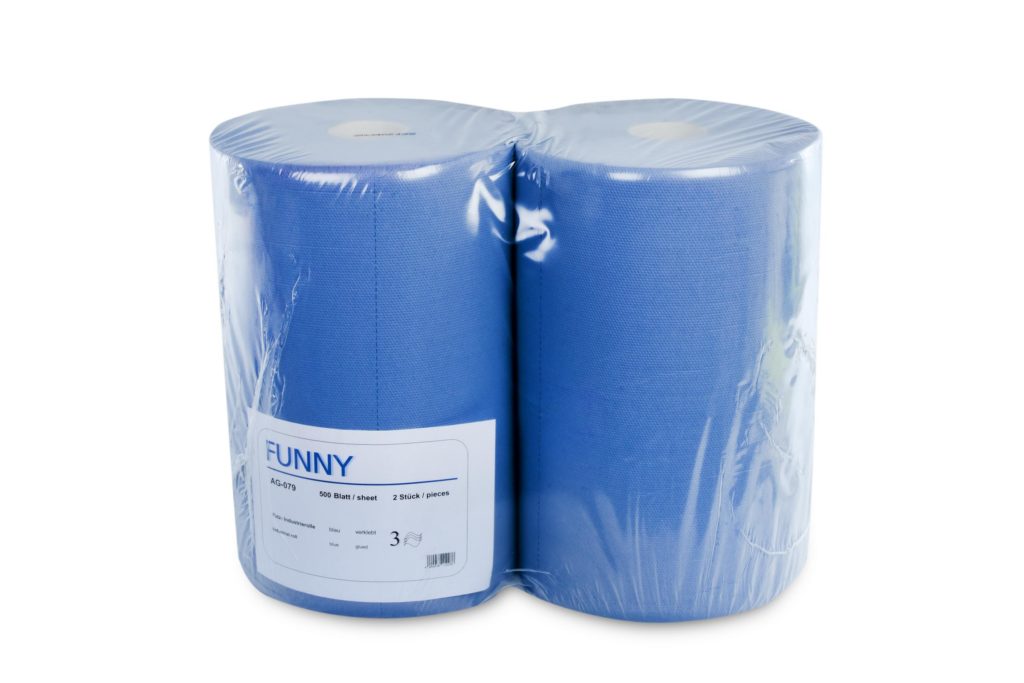 funny-industriepapierrolle-putztuchrolle-37-5x34cm-2x500-blatt-blau image 1