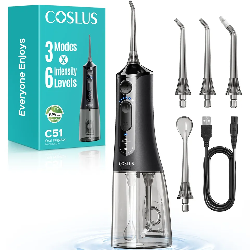 coslus-c51-munddusche-kabellos-schwarz-einziehbare-d-se image 1