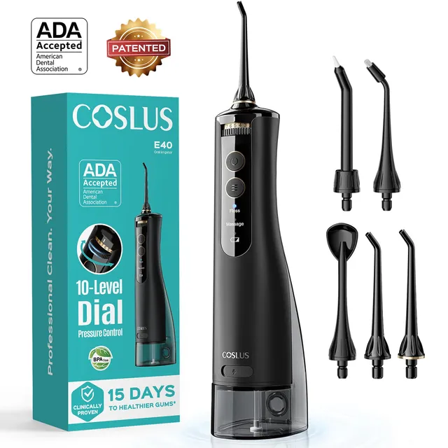 coslus-e40-munddusche-kabellos-schwarz-300-ml-10-stufen image 1