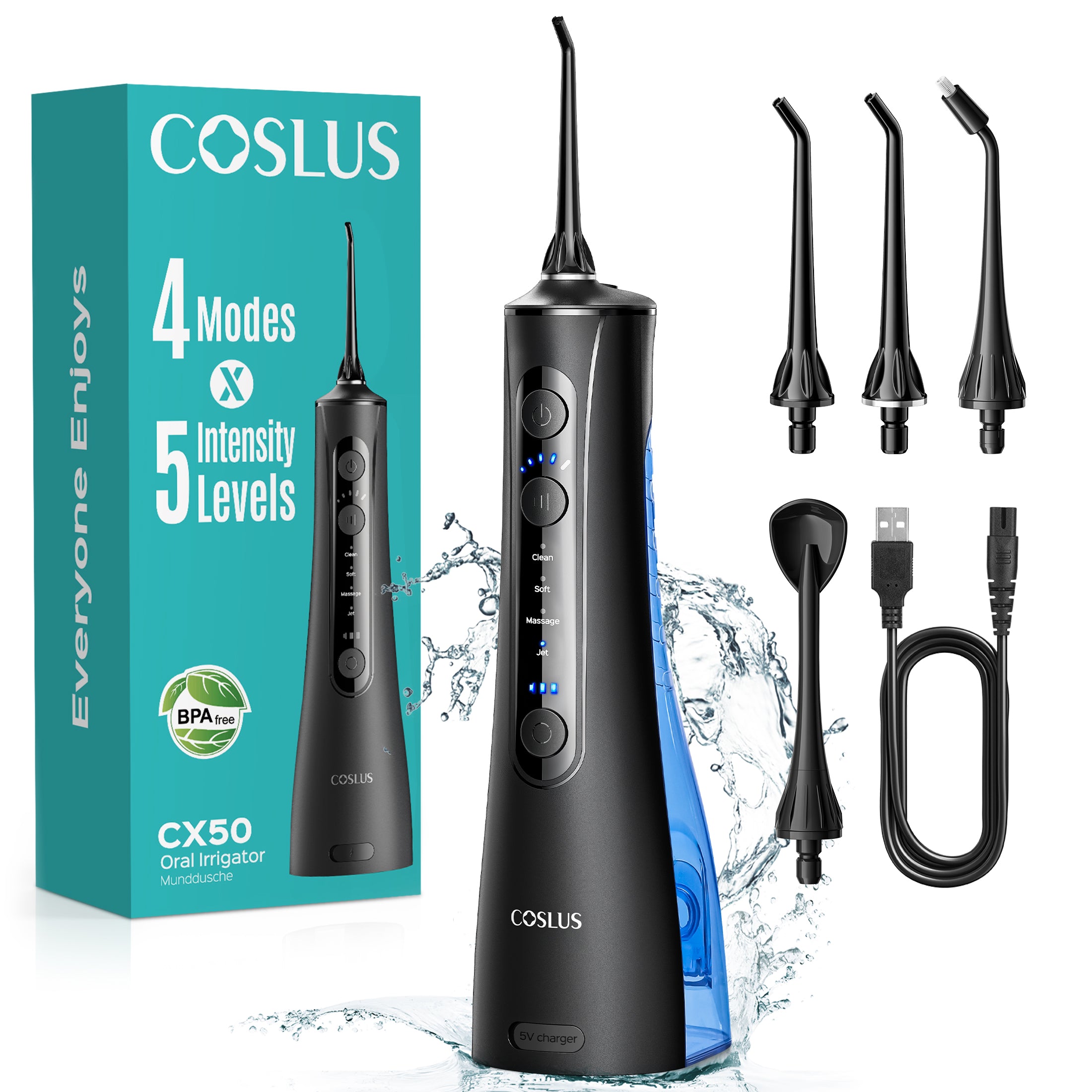 coslus-cx50-munddusche-kabellos-schwarz-akku image 1