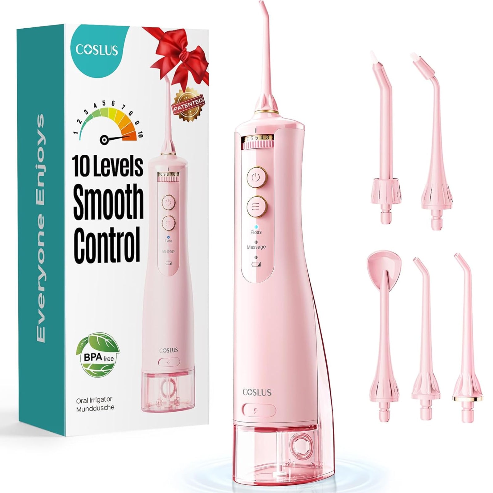 coslus-ex40-munddusche-kabellos-white-pink-oral-irrigator image 1