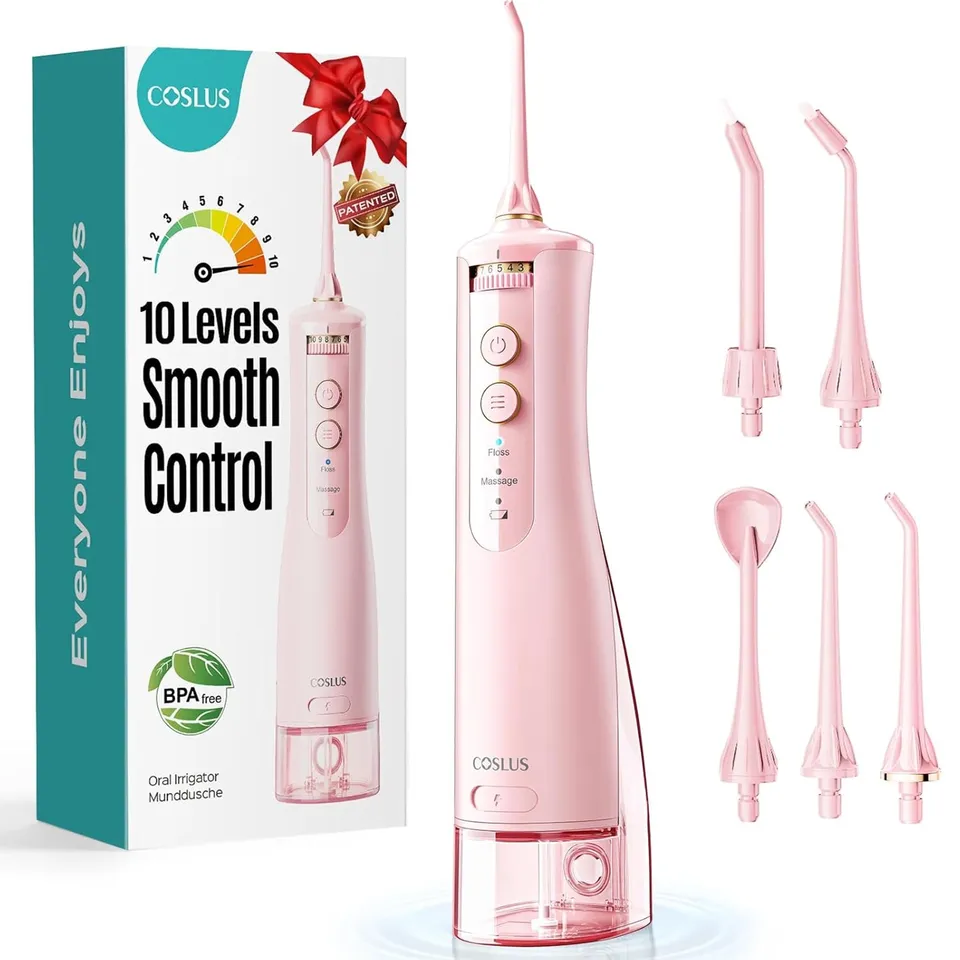 coslus-ex40-munddusche-kabellos-white-pink-oral-irrigator image 1